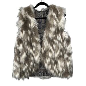 Free People Call of the Wild Faux Fur Reversible Vest Gray Cream Size Large